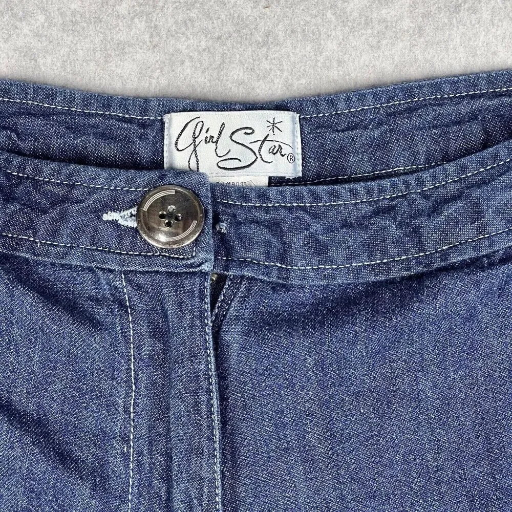 Girl Star Girls 9/10 Blue Cargo Capri Jeans Relaxed Wide Leg Utility Denim